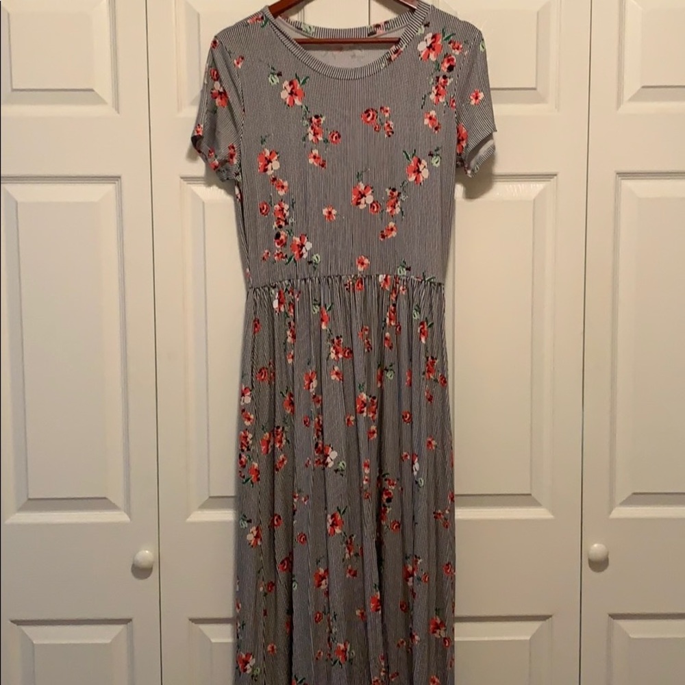 Floral and Stripe Maxi Dress